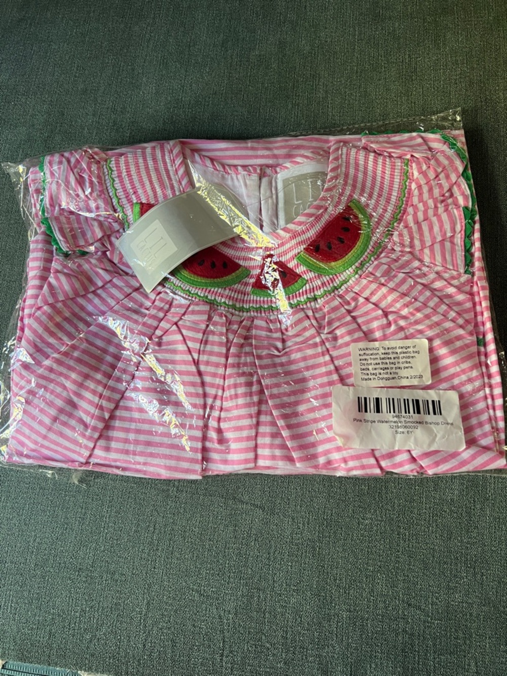 Girls' Pink Striped Watermelon Smocked Dress